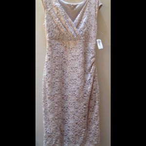 Cream lace v neck cocktail dress